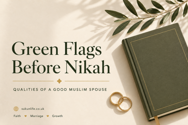 Green flags before nikah showing a Muslim couple demonstrating the qualities of a good Muslim spouse